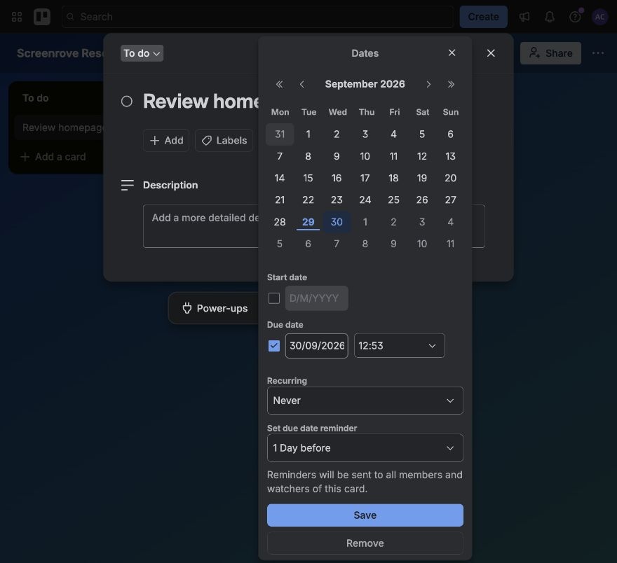 Trello — Schedule a card