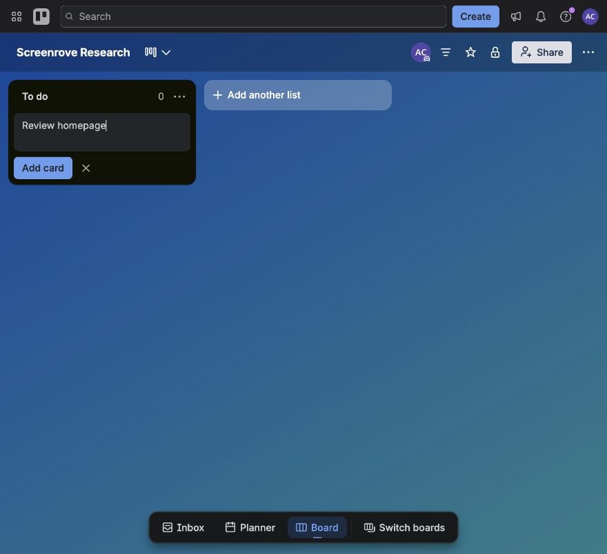 Trello Create a card