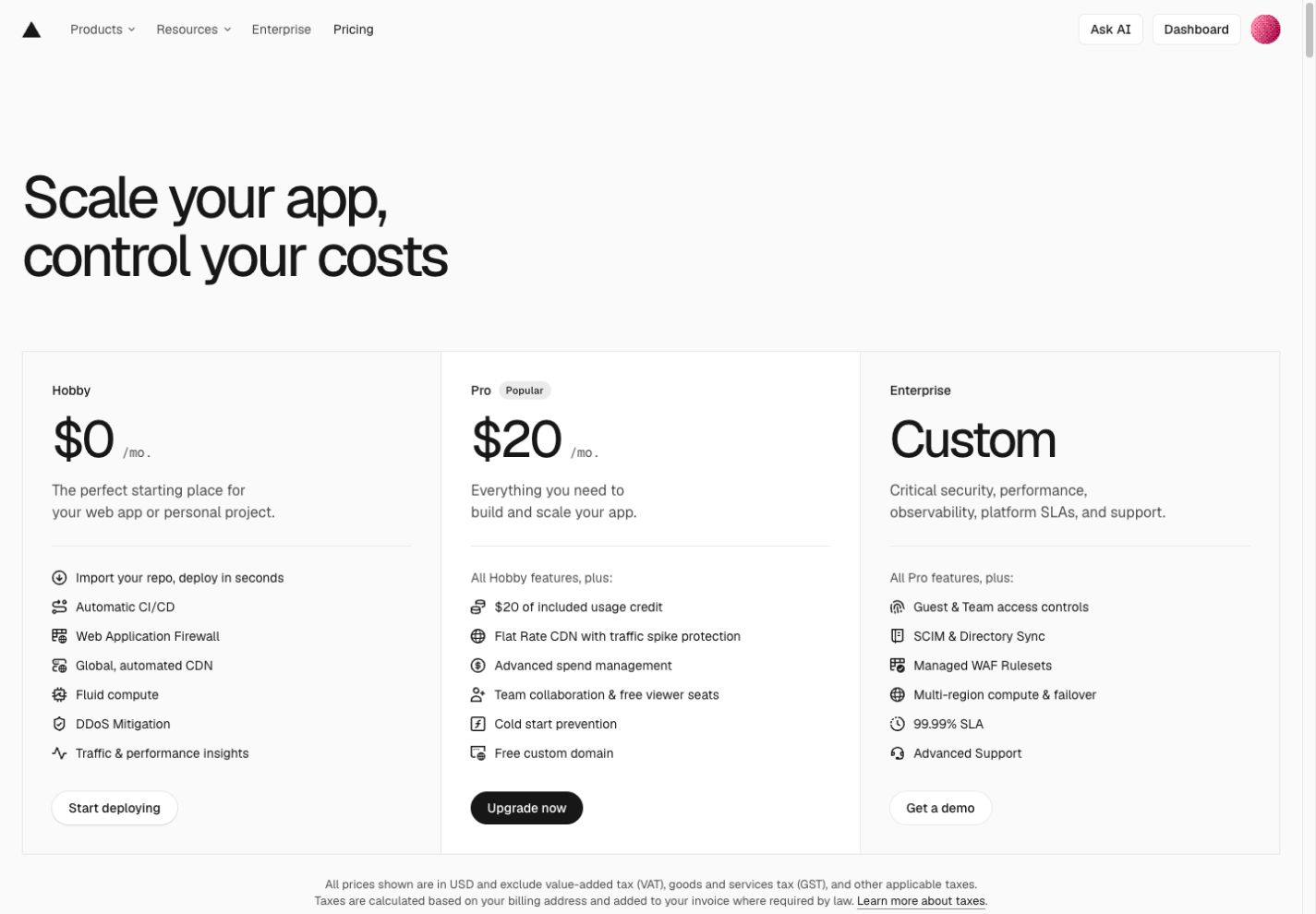 Vercel Pricing