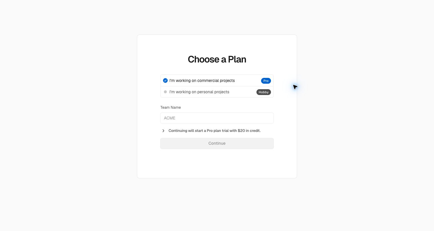 Vercel — Choose a plan