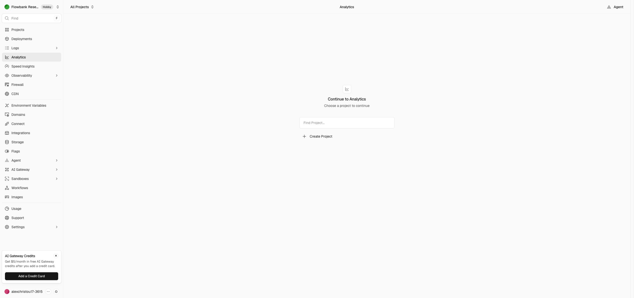 Vercel — Analytics project picker