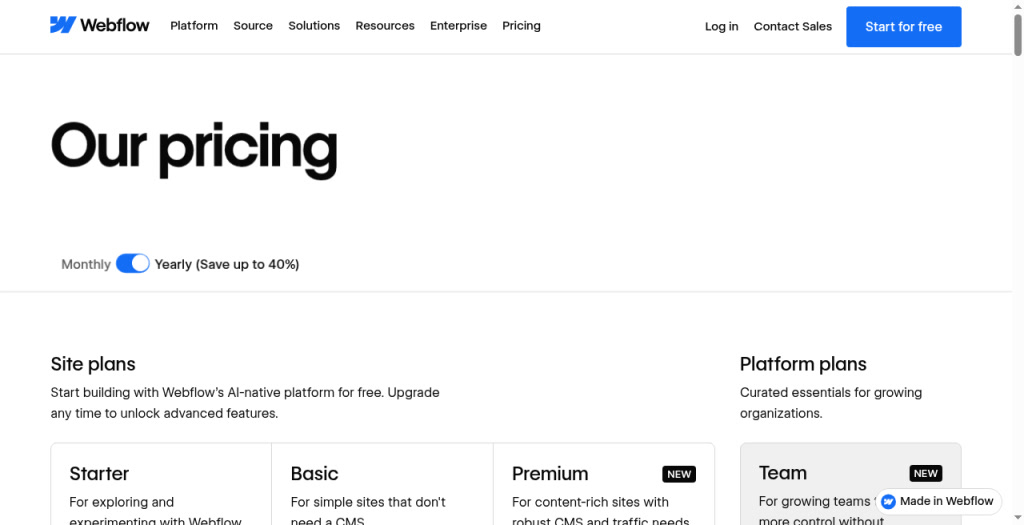 Webflow — Pricing